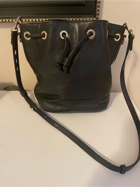 Rebecca Minkoff Leather Black Bucket Drawstring Crossbody Bag
